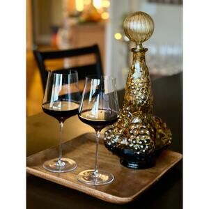 Vintage Amber Wine Decanter, Glass Genie Bottle, Empoli Style, Grape Clusters